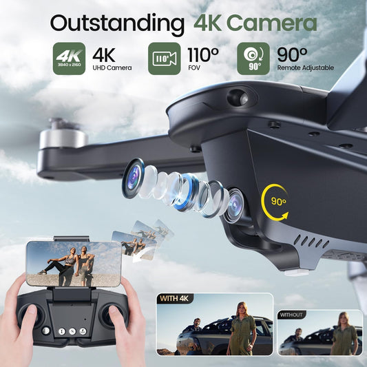 4K camera drone with 110-degree wide-angle lens and 90-degree adjustable camera