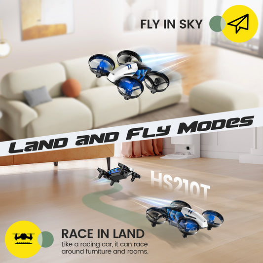 Holy Stone HS210T kids drone flying in air and racing on land