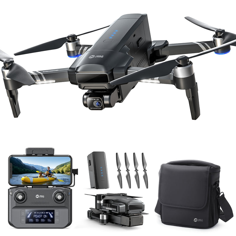 4K GPS drone with controller, modular battery, propellers and carrying case