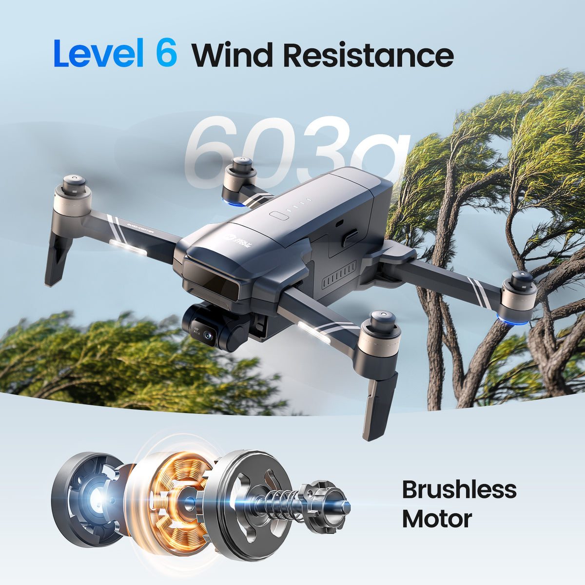 603g brushless motor drone with Level 6 wind resistance