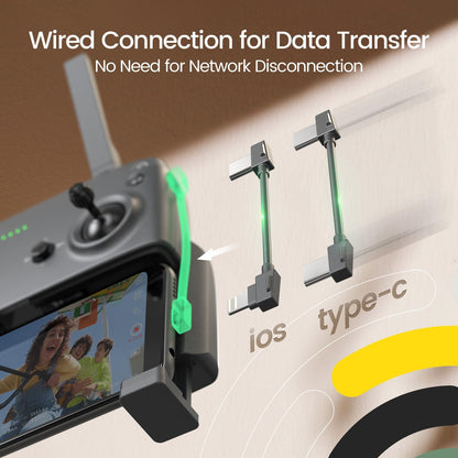 Wired phone connection graphic showing data transfer cables for easier connection