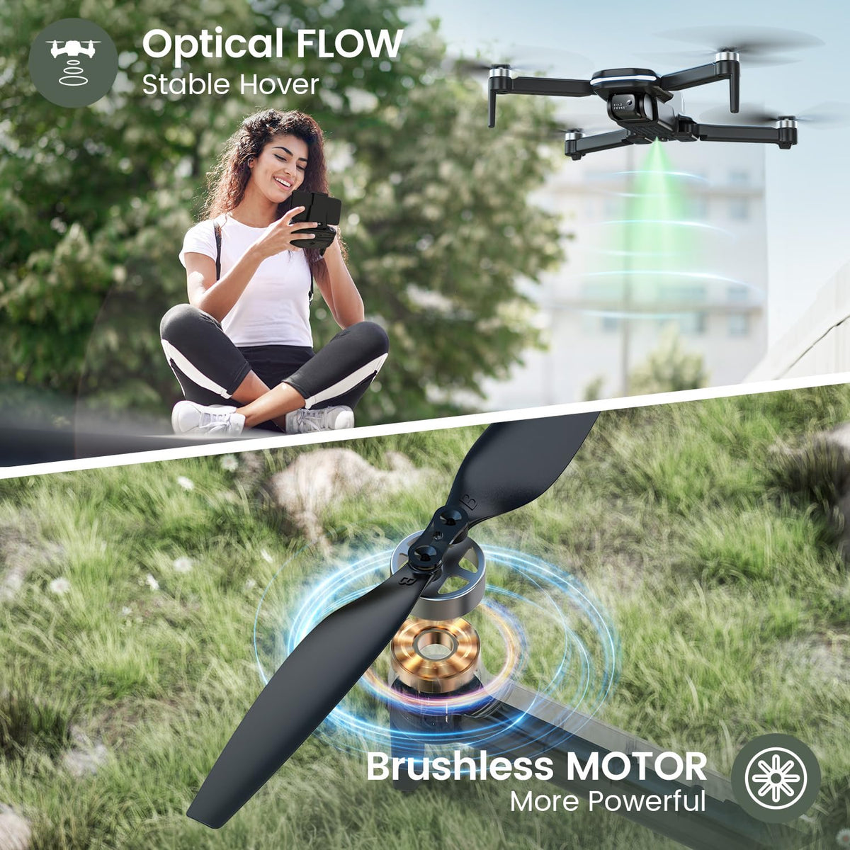 Brushless motor drone with optical flow positioning for stable hover