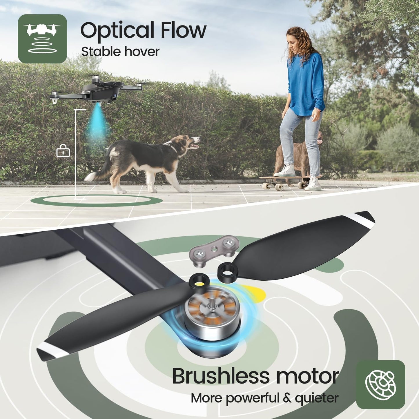 Brushless motor drone with optical flow positioning for stable hovering