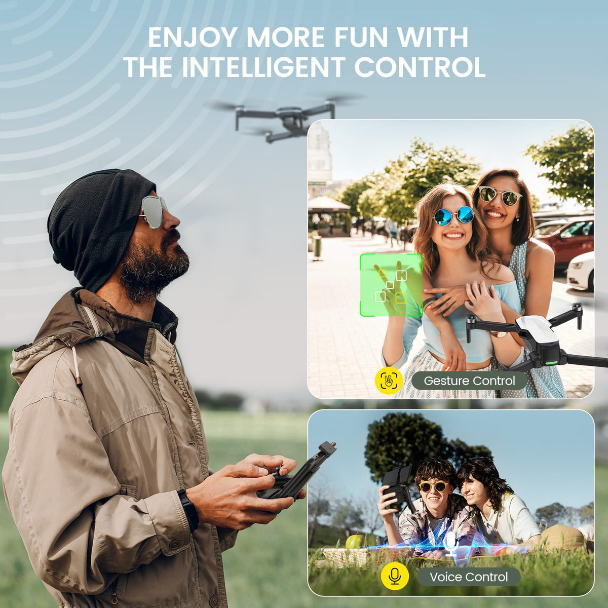 FPV drone with gesture control and voice control features