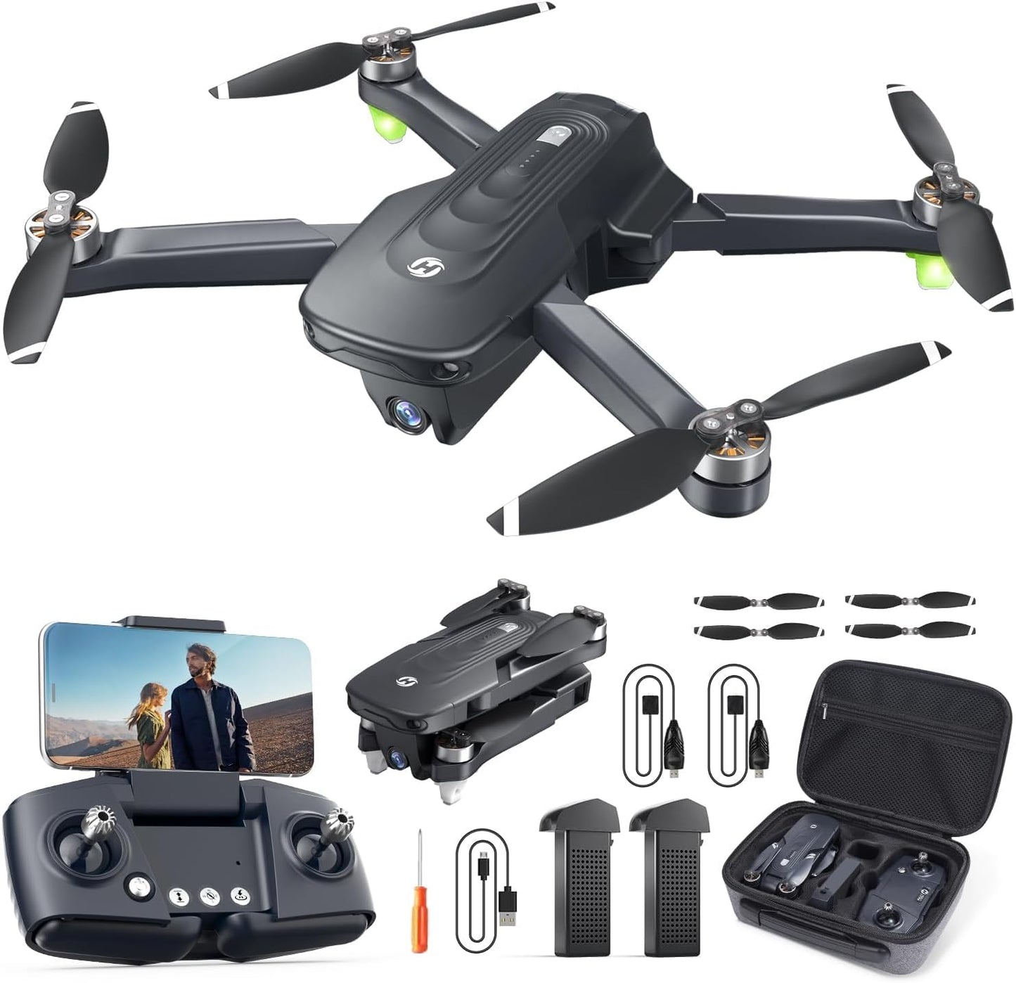 Holy Stone HS175D GPS drone with controller, two batteries and carrying case