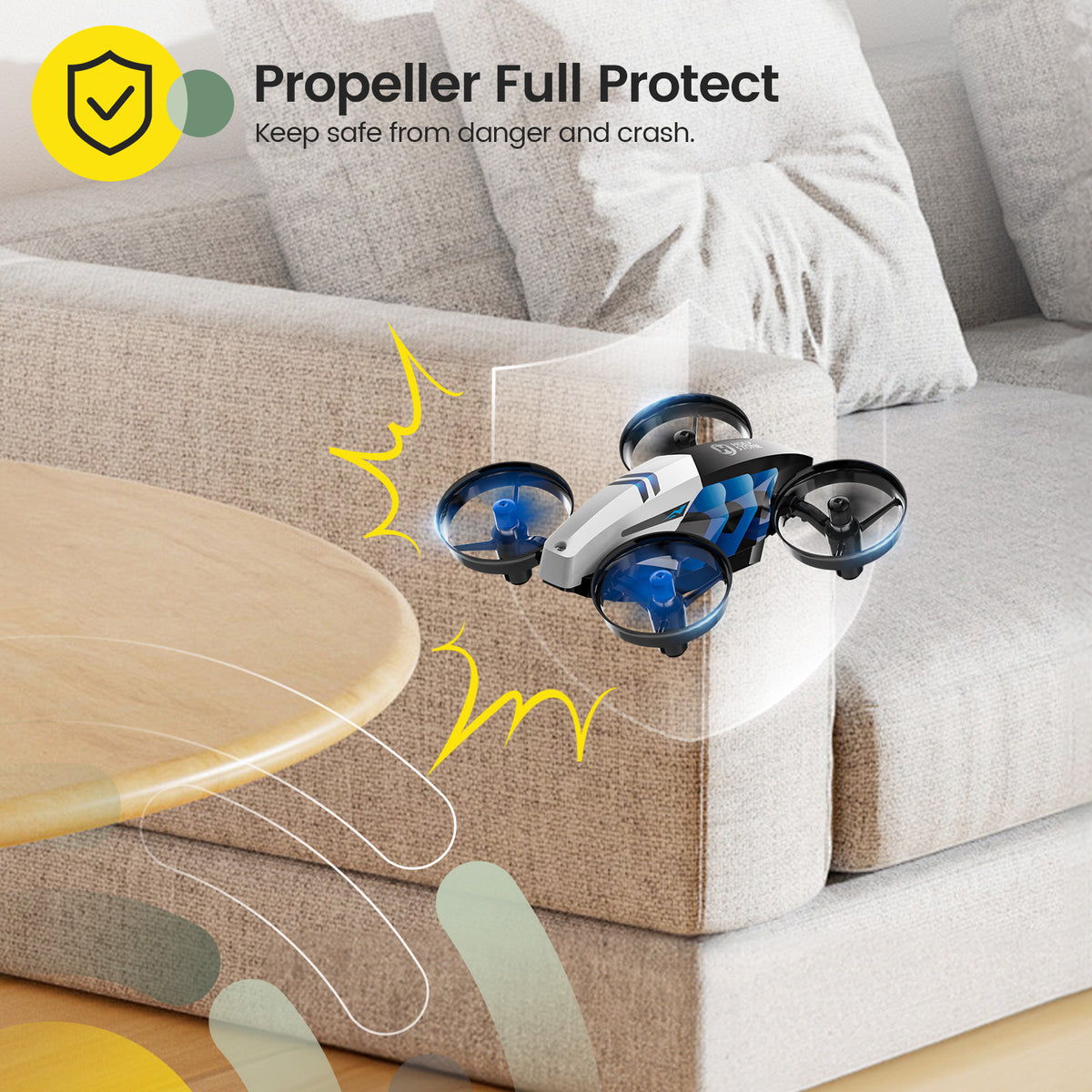 Holy Stone HS210T full propeller guard design for indoor play