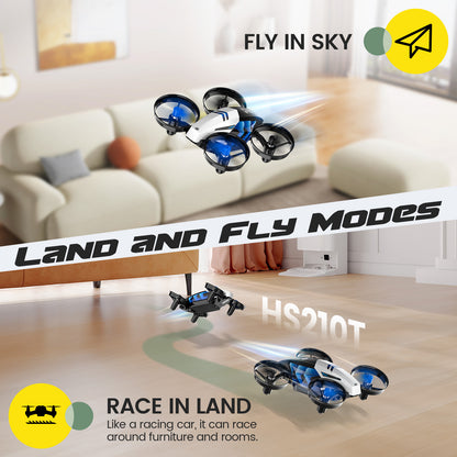 Holy Stone HS210T kids drone flying in air and racing on land