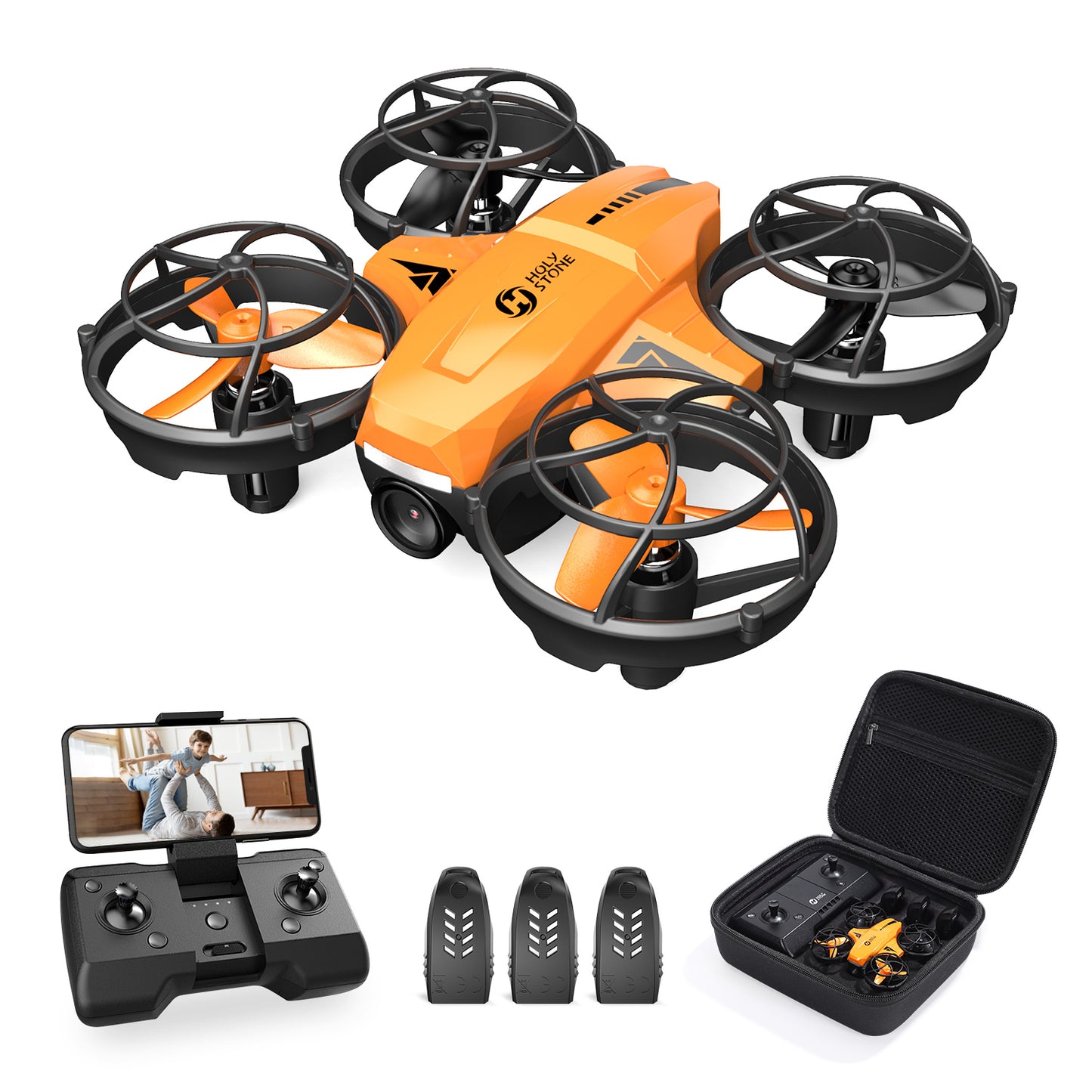 Holy Stone HS420 1080P mini camera drone for kids with remote controller, 3 batteries and carrying case