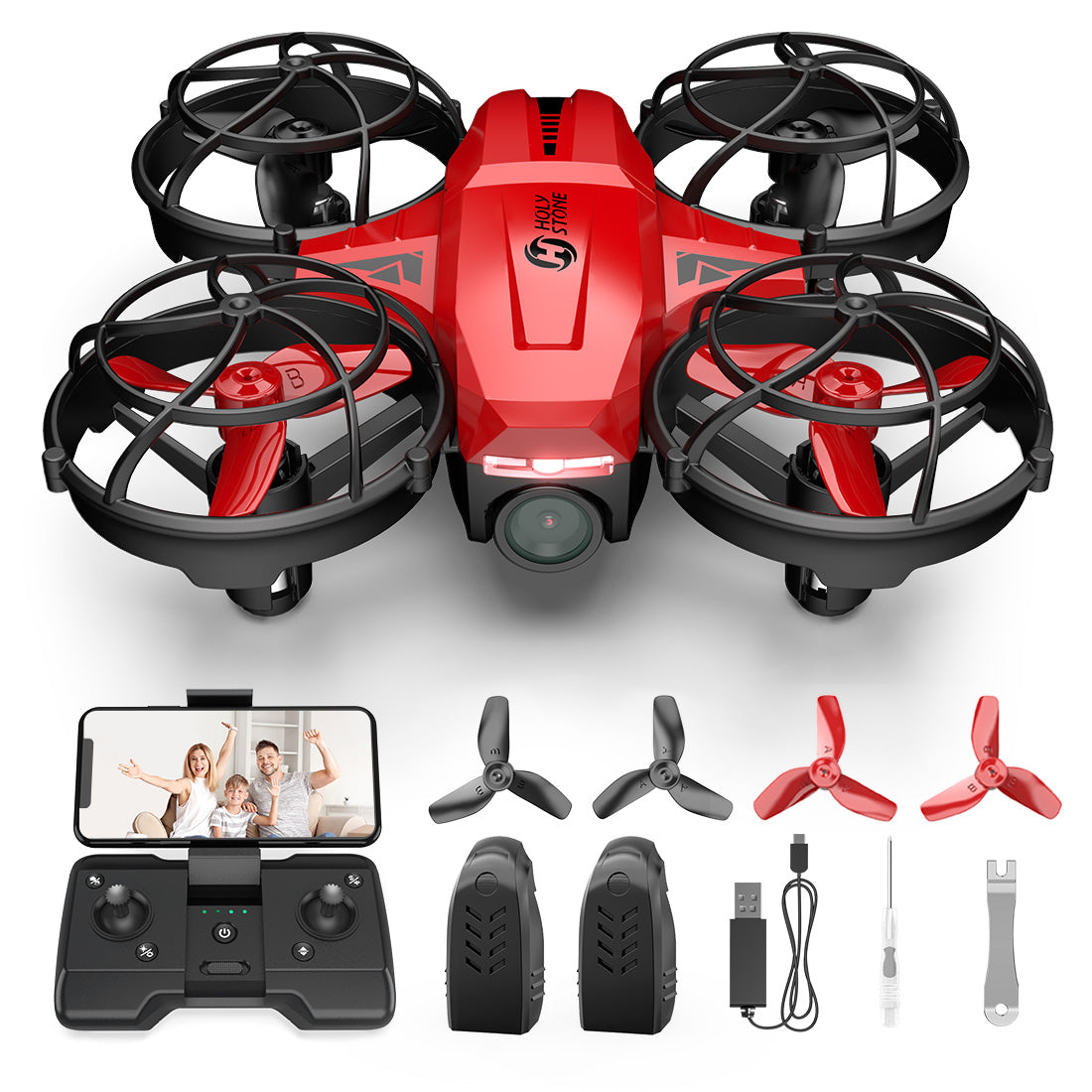 Holy Stone HS420 1080P mini camera drone for kids with remote controller and 2 batteries