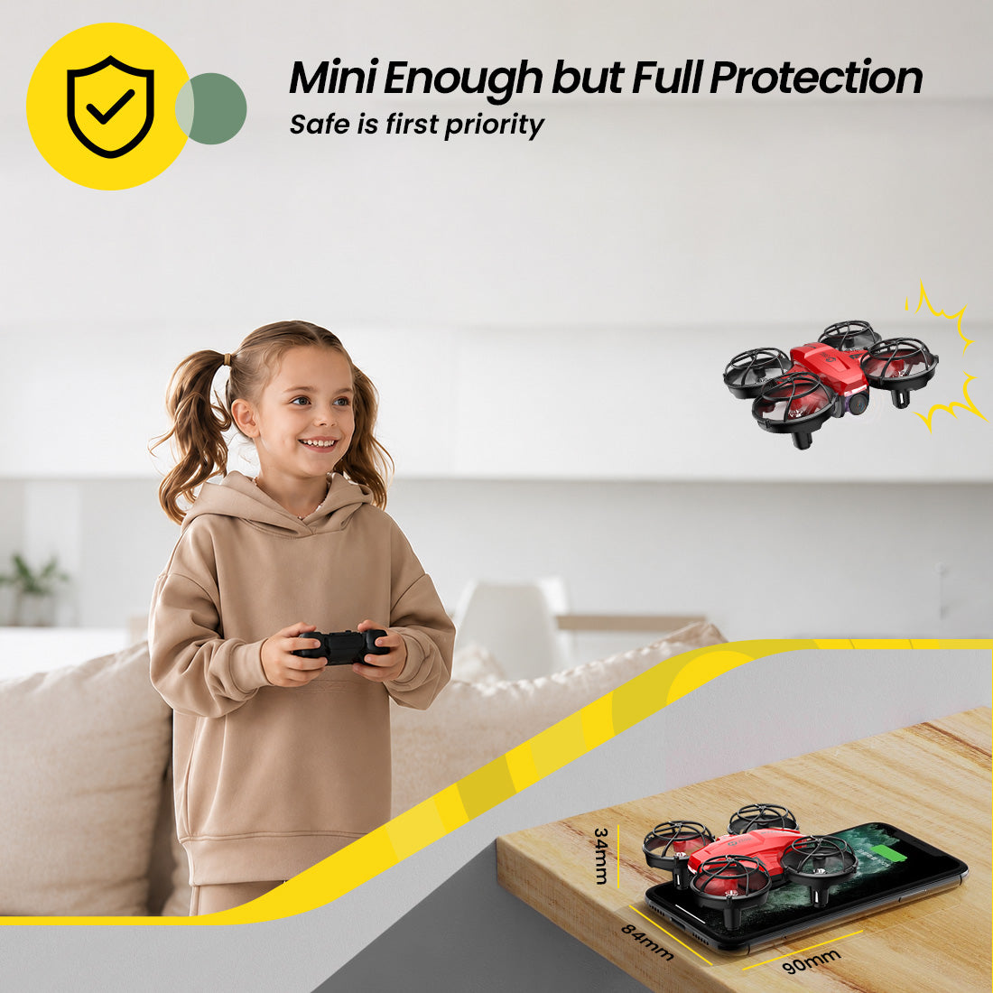 Holy Stone HS420 mini drone with full propeller guards for protected indoor flying