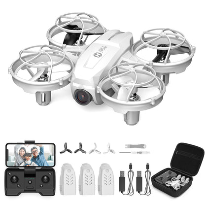 Holy Stone HS420 white 1080P mini camera drone with remote controller, 3 batteries and carrying case