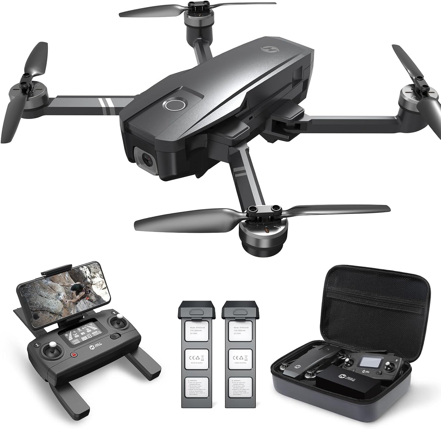 Holy Stone HS720 4K GPS drone with remote controller, two batteries and carrying case