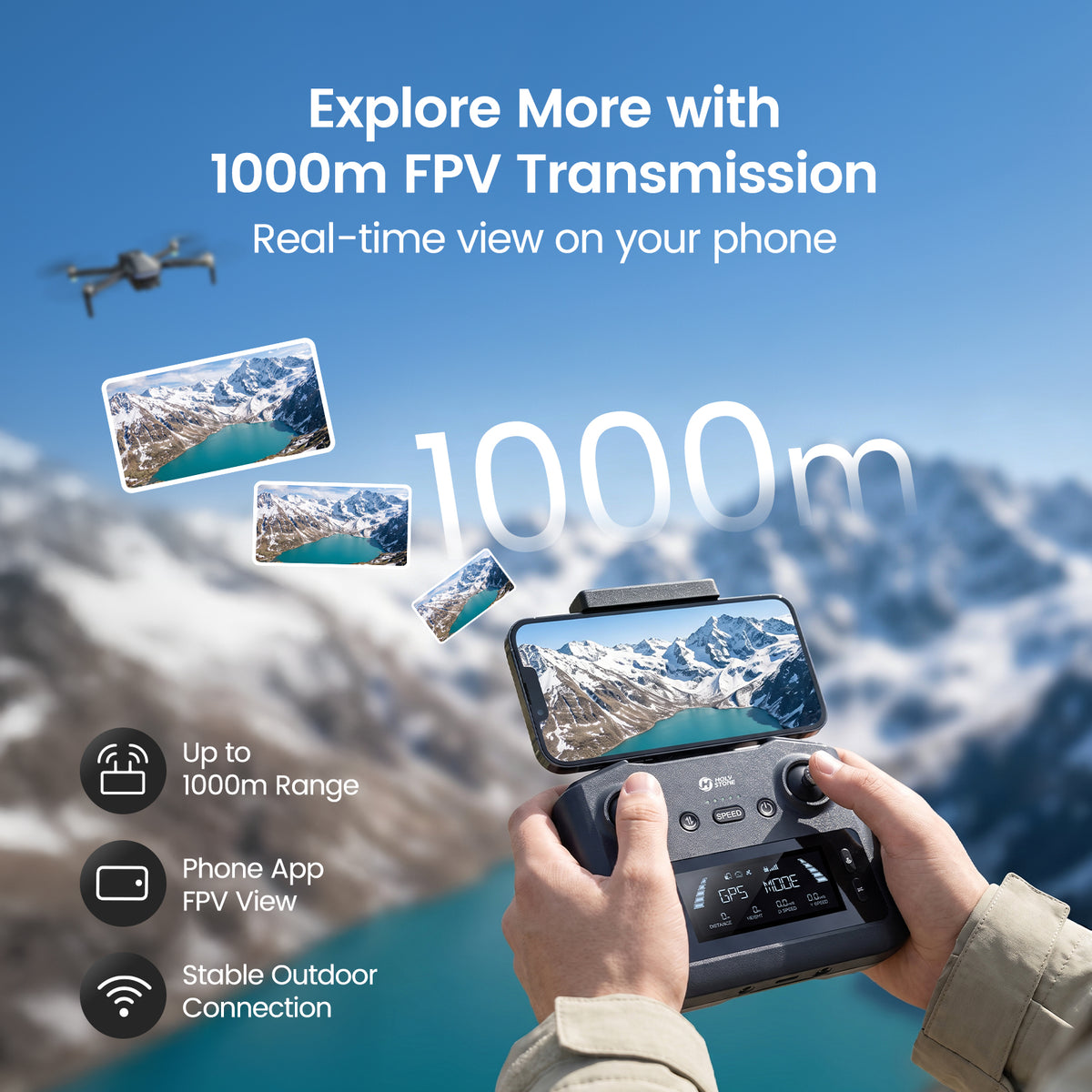 HS175D Plus drone with 1000-meter FPV transmission and real-time phone view