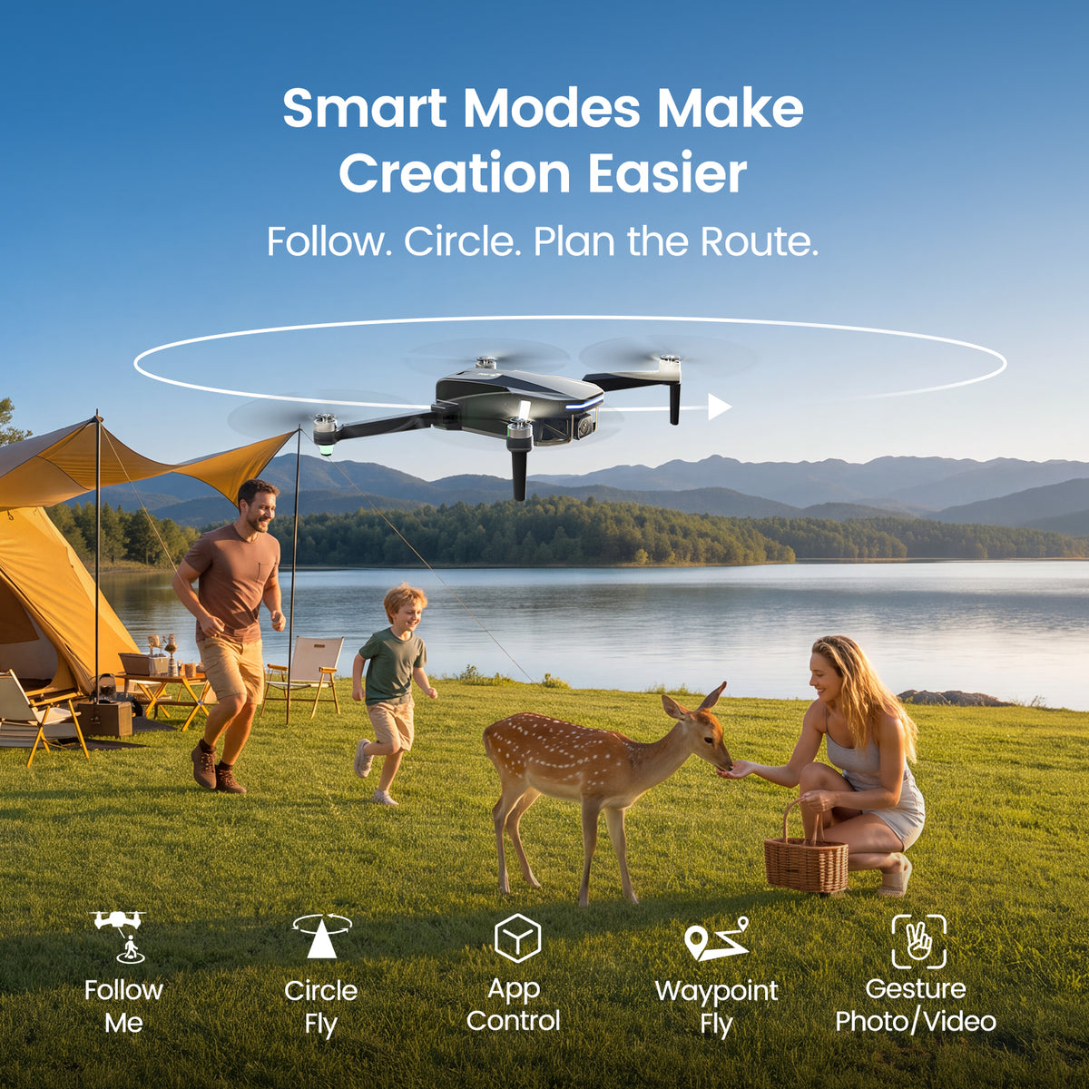 HS175D Plus drone with Follow Me, Circle Fly, Tap Fly, Waypoint Fly and Gesture Control modes