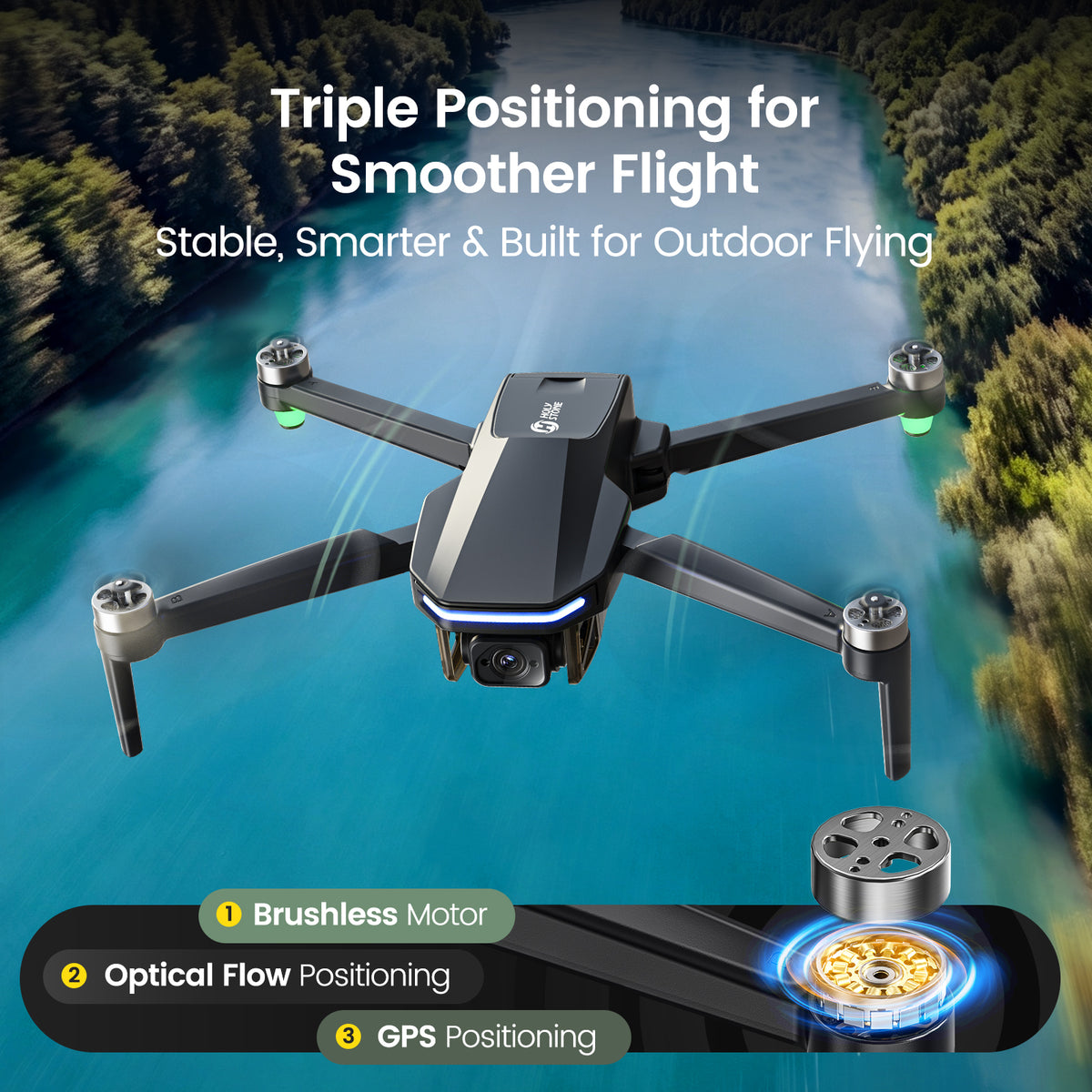 HS175D Plus drone with GPS, optical flow positioning and brushless motors for stable outdoor flight