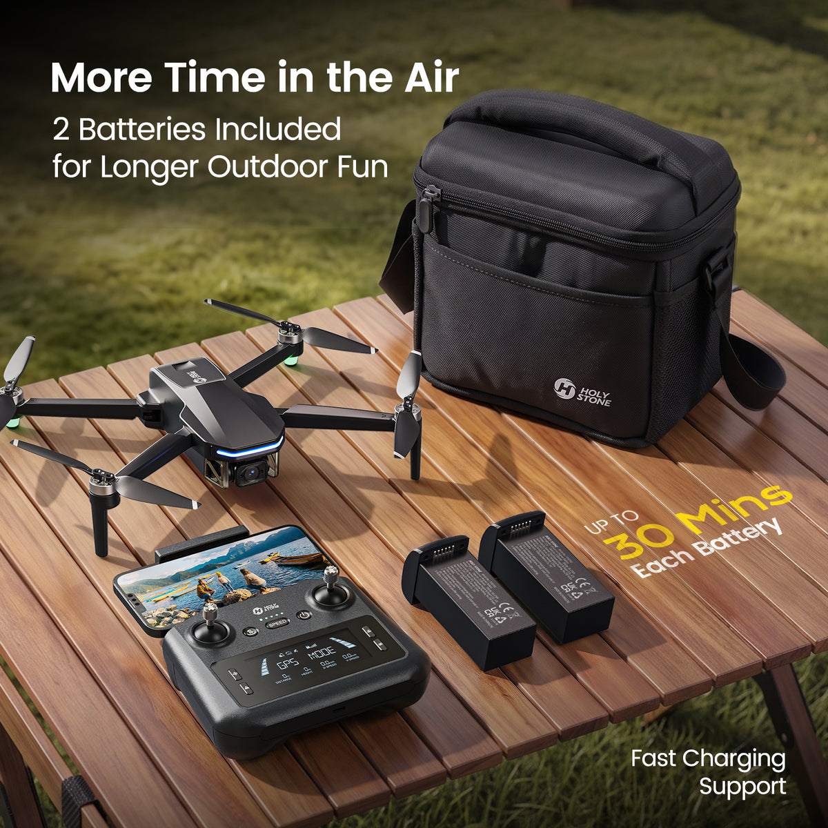 HS175D Plus drone with two batteries and fast-charging support for up to 60 minutes of flight time