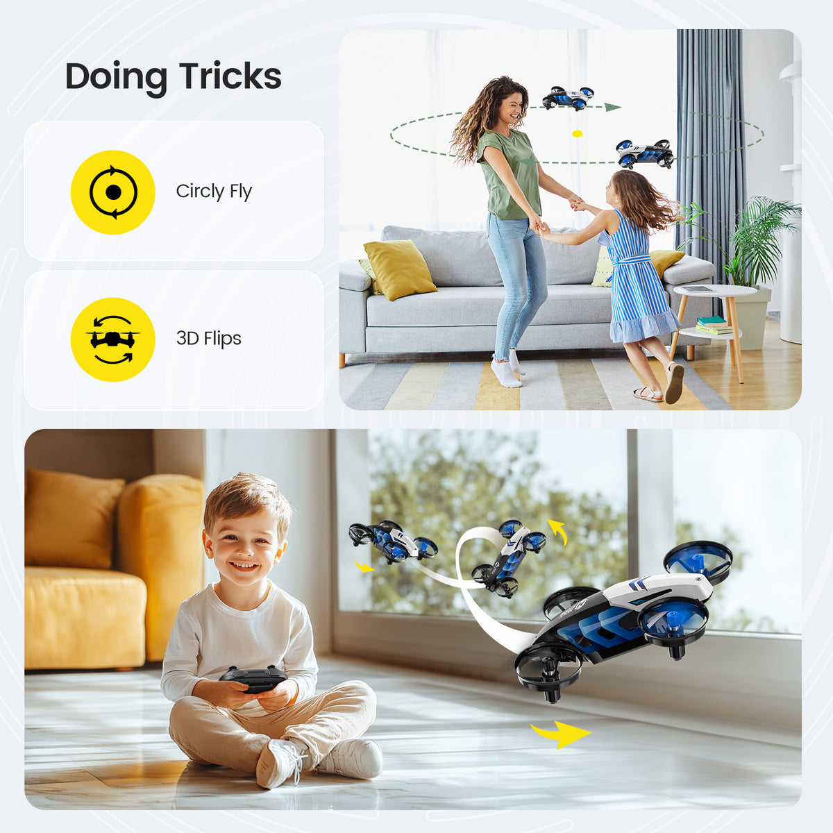 HS210T stunt drone for kids with 3D flips and indoor flying tricks