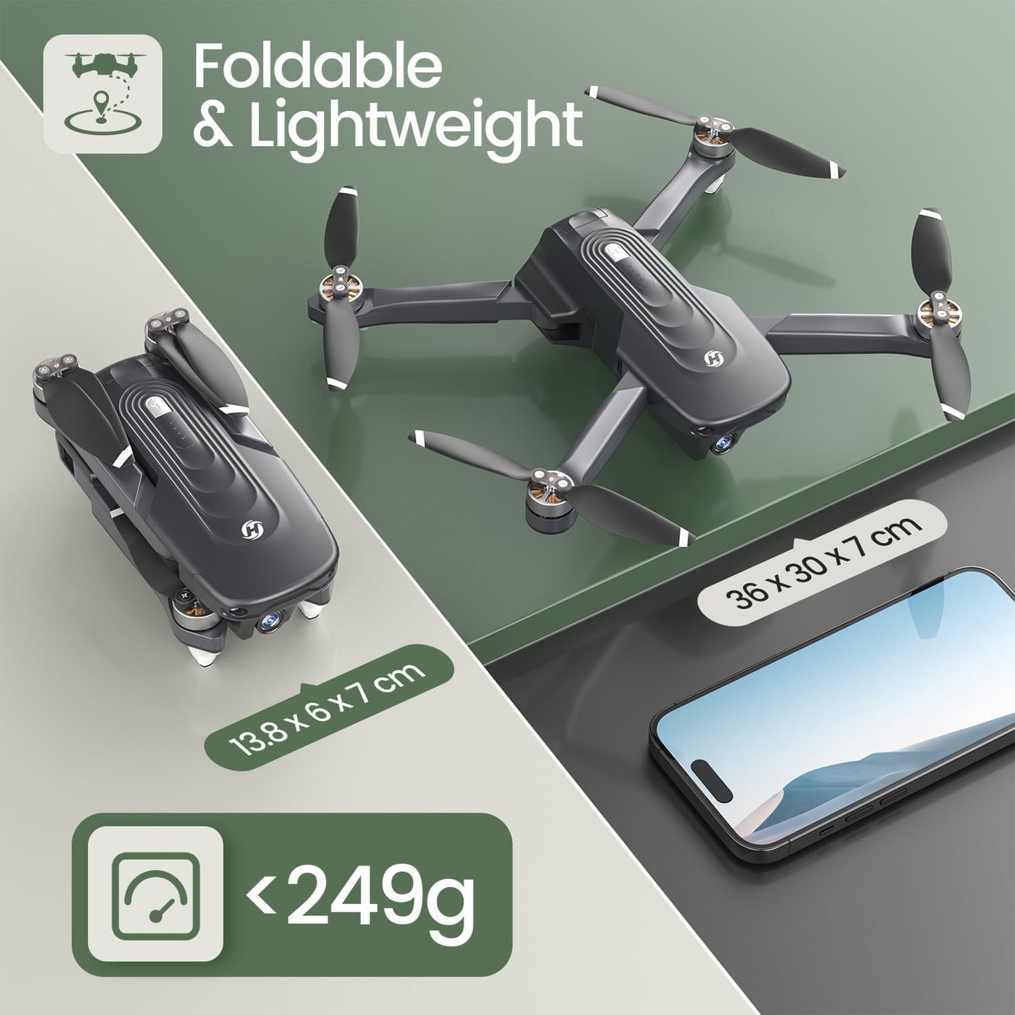 Lightweight under-249g foldable GPS drone for travel