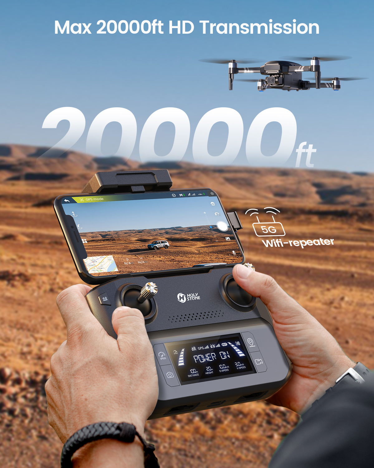 Long-range GPS drone with up to 20000ft transmission and FPV live view