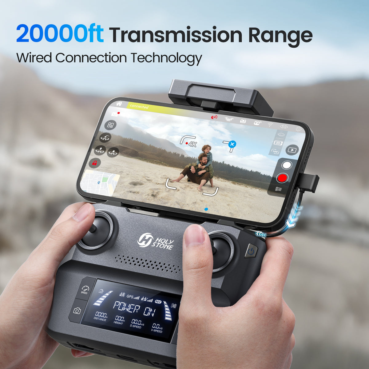 Long-range GPS drone with up to 6KM image transmission and wired connection