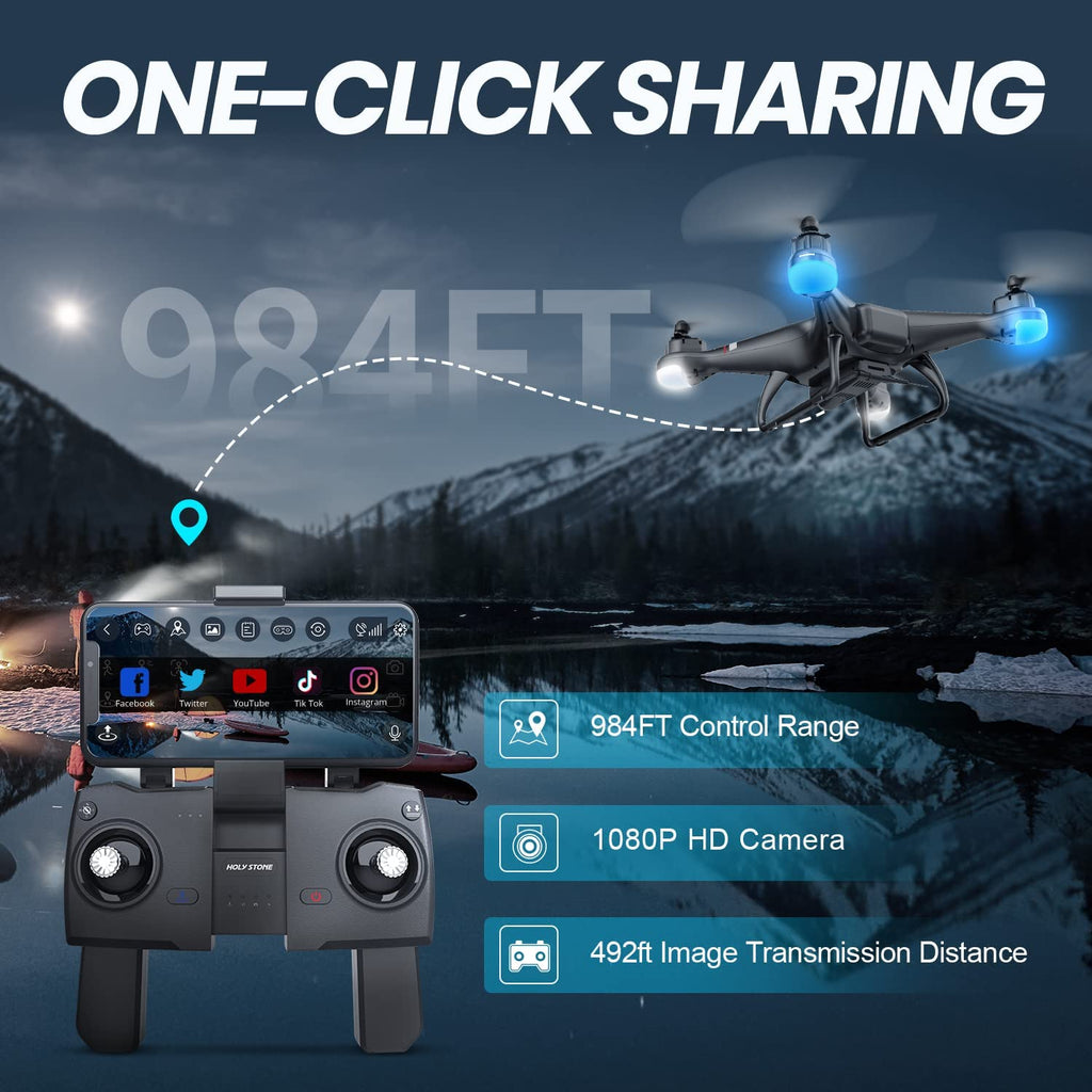 Holy Stone HS110G GPS Drone with 1080P Camera for Adults and Beginners Follow  Me Auto Return Home 2 Batteries double the Flight Time 